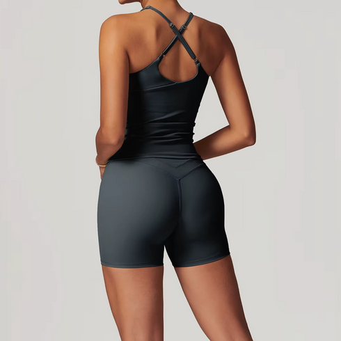 Women's Athletic Cropped Tank Top With Biker Shorts Set