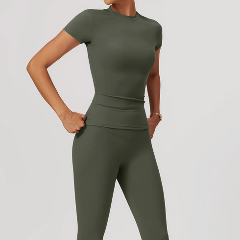 Women's Crewneck Short Sleeve Shirt & Legging Set